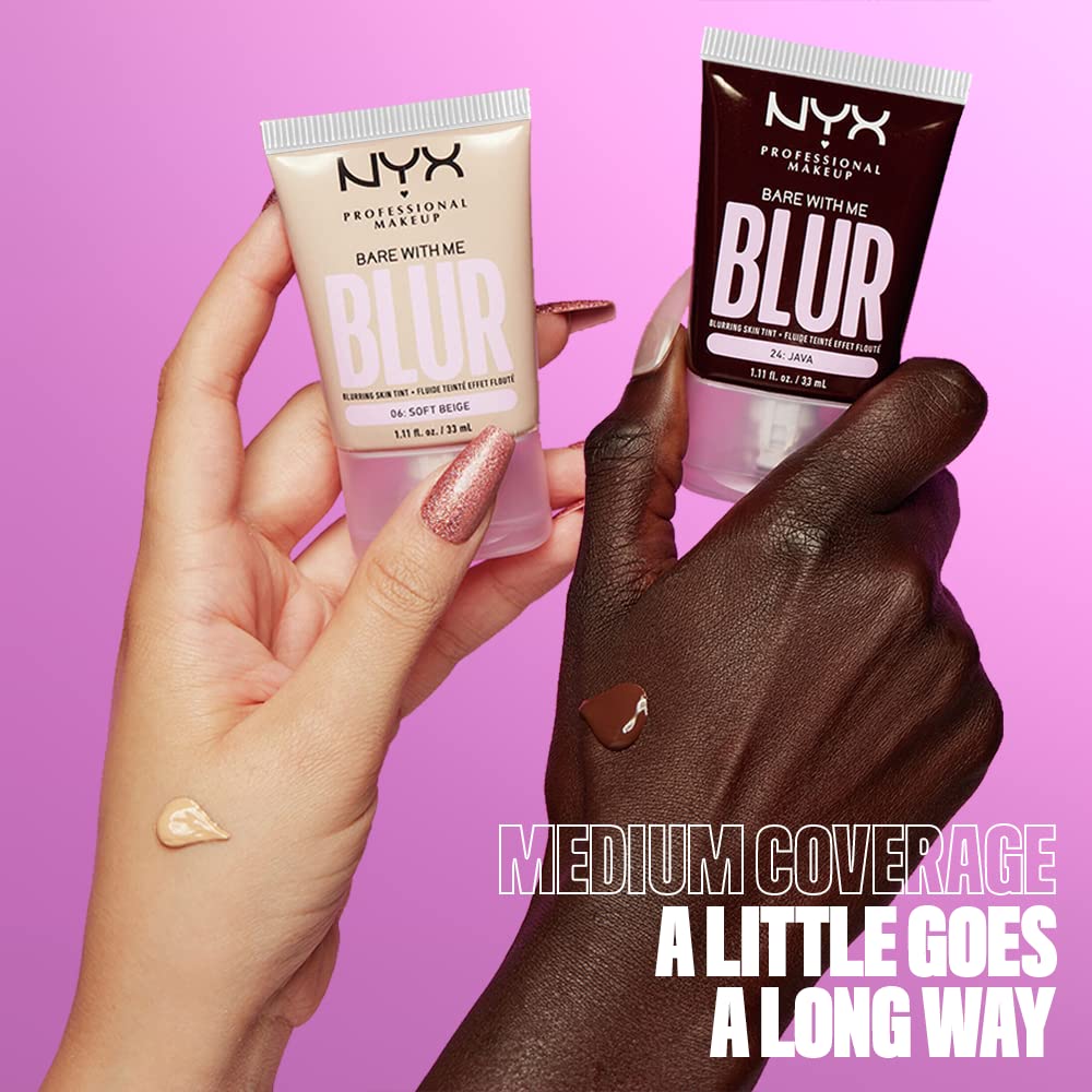 NYX PROFESSIONAL MAKEUP Bare With Me Blur Skin Tint Foundation Make Up with Matcha, Glycerin & Niacinamide - Warm Caramel
