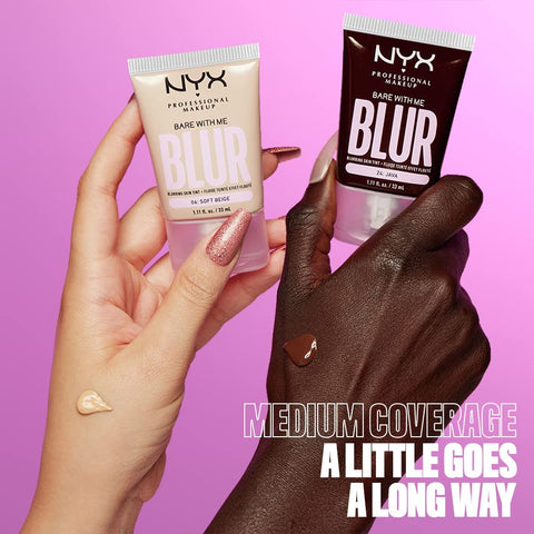 NYX PROFESSIONAL MAKEUP Bare With Me Blur Skin Tint Foundation Make Up with Matcha, Glycerin & Niacinamide - Warm Caramel