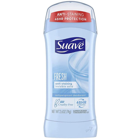 Suave Deodorant Antiperspirant and Deodorant Stick 48-hour Odor and Wetness Protection Fresh Deodorant for Women 2.6 oz, 12 Count