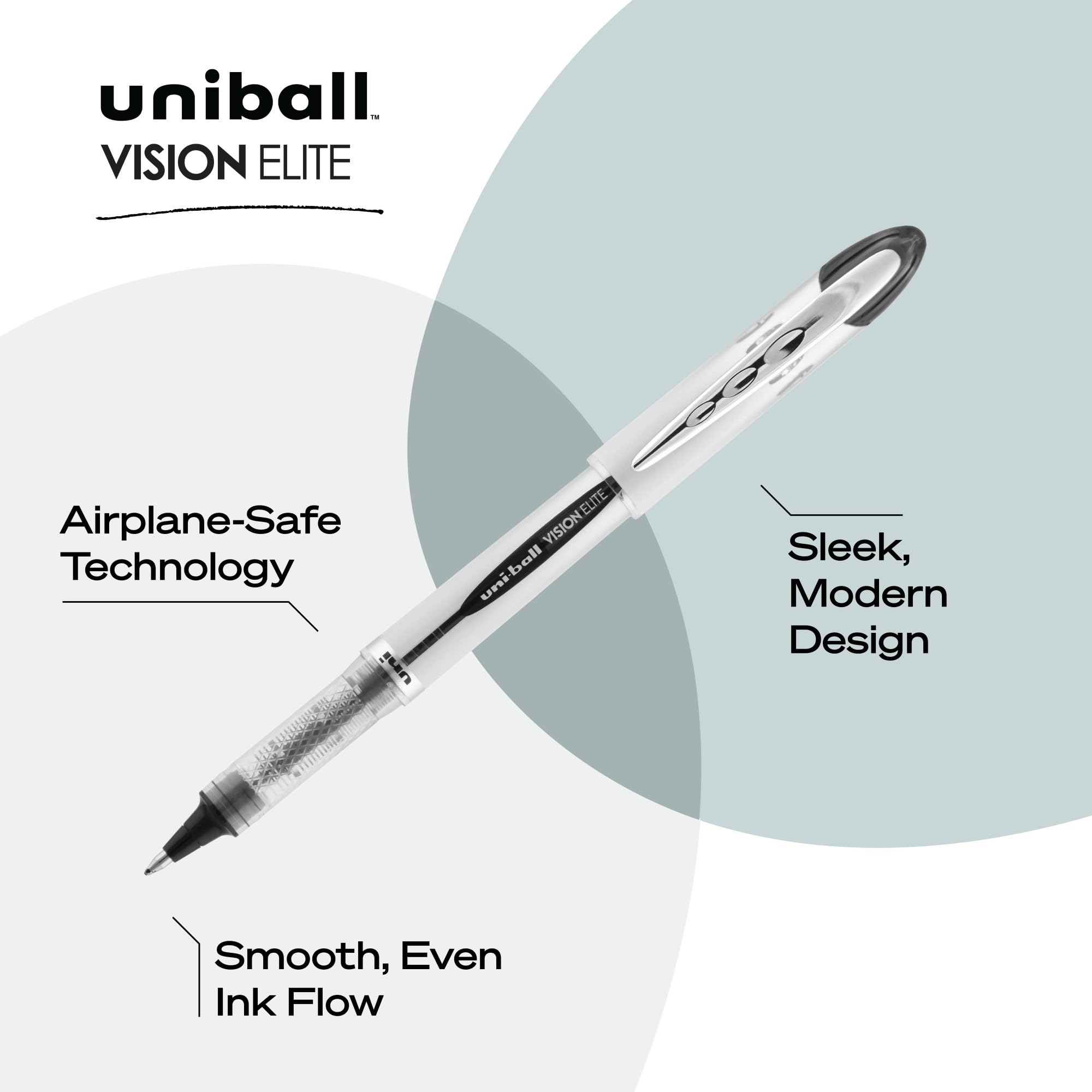 uniball Vision Elite Rollerball Pens, Bold Point (0.8mm), Black, 2 Pack