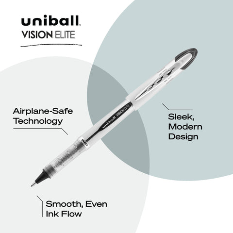 uniball Vision Elite Rollerball Pens, Bold Point (0.8mm), Black, 2 Pack