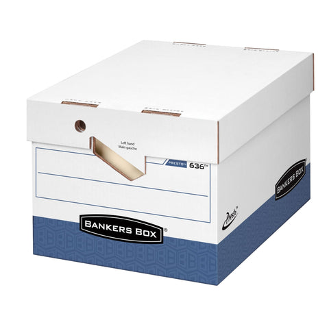 Bankers Box 12-Pack Presto Heavy Duty File Storage Boxes with Lids, Presto Assembly, Letter/Legal, (0063601)