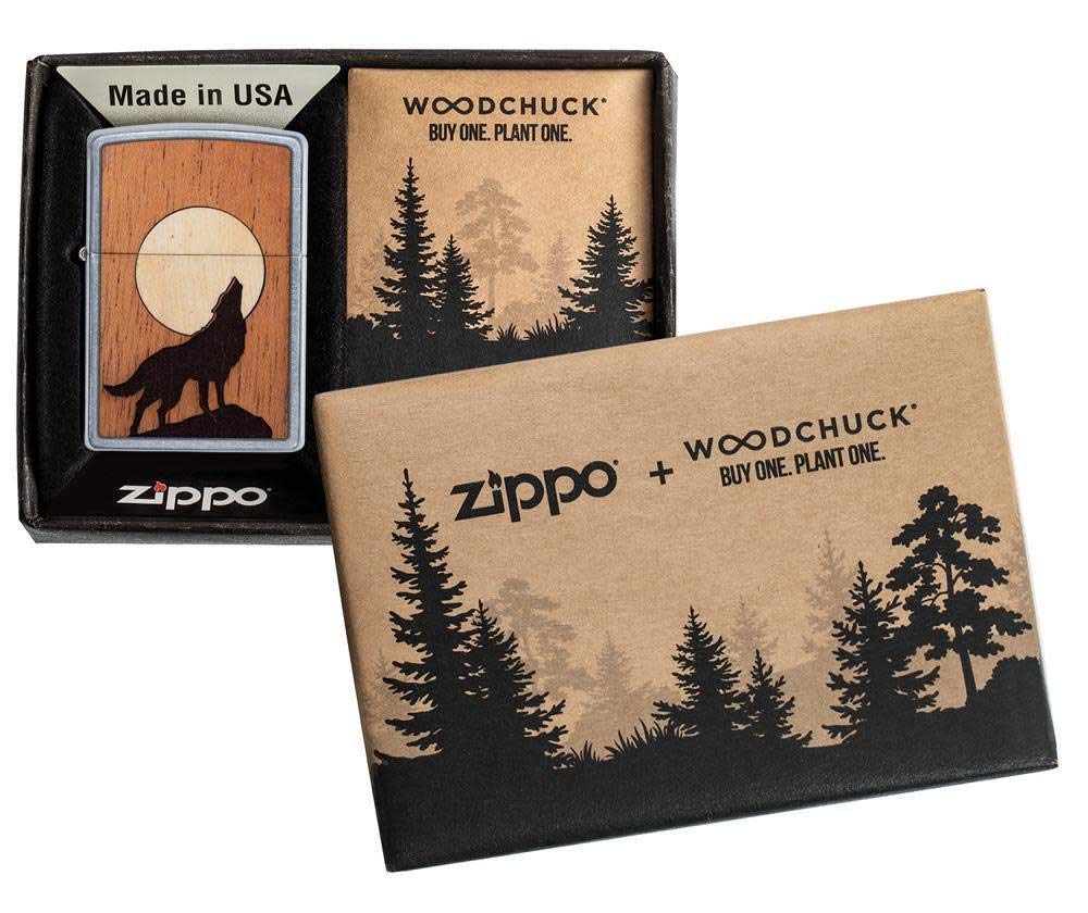 Zippo Woodchuck USA Howling Wolf Street Chrome Pocket Lighter, Street Chrome Howling Snake, One Size
