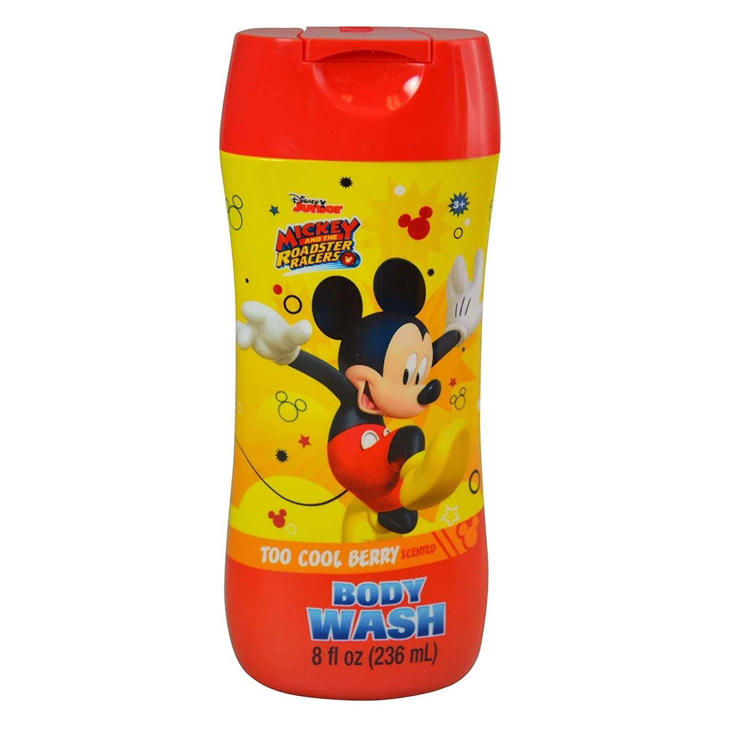 Disney New Mickey Body Wash 8oz in Flip Top Bottle, Berry, Yellow, Small