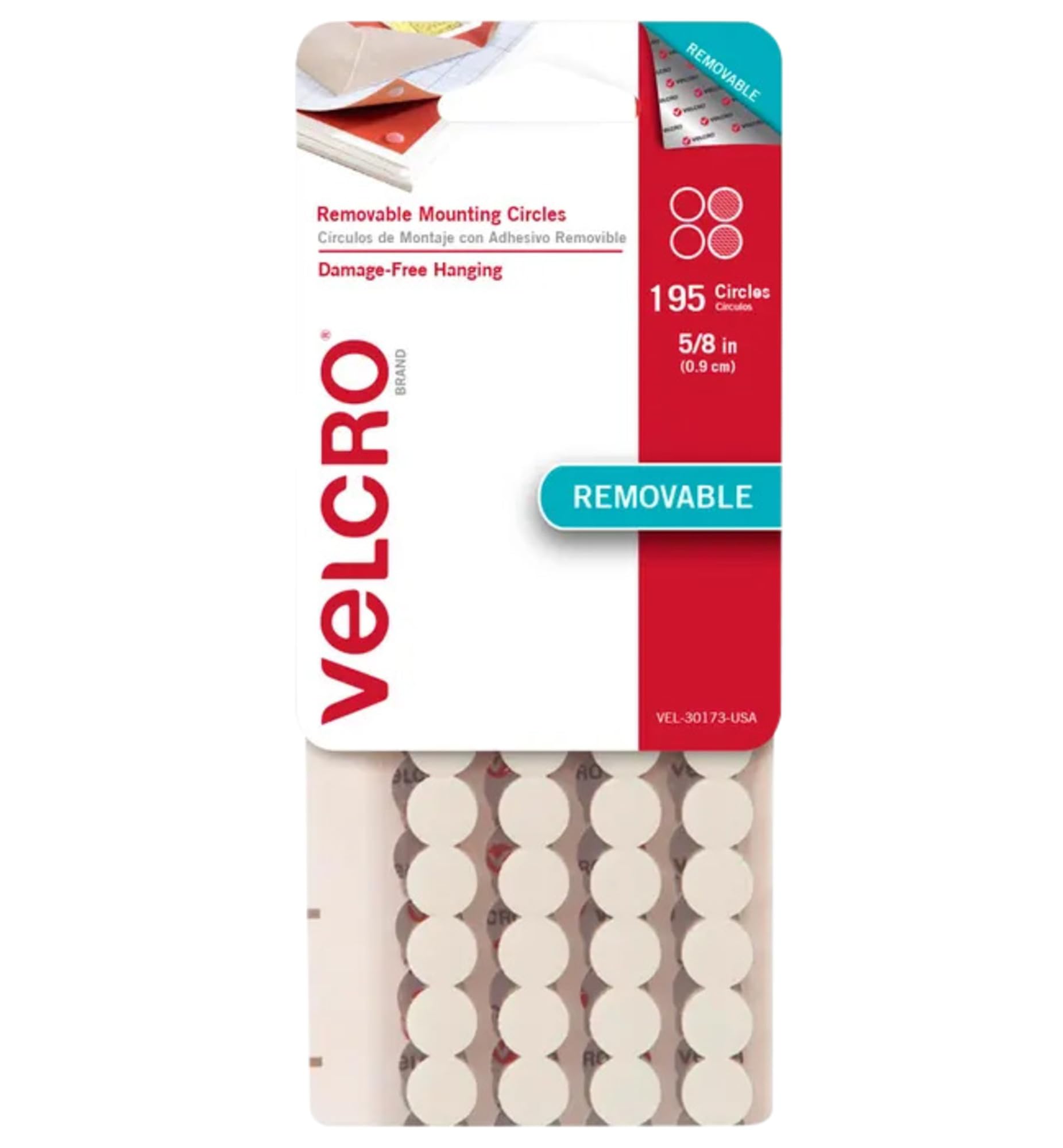 VELCRO Brand - Removable Mounting Circles, Damage-Free Decorating, 5/8", Pack of 195