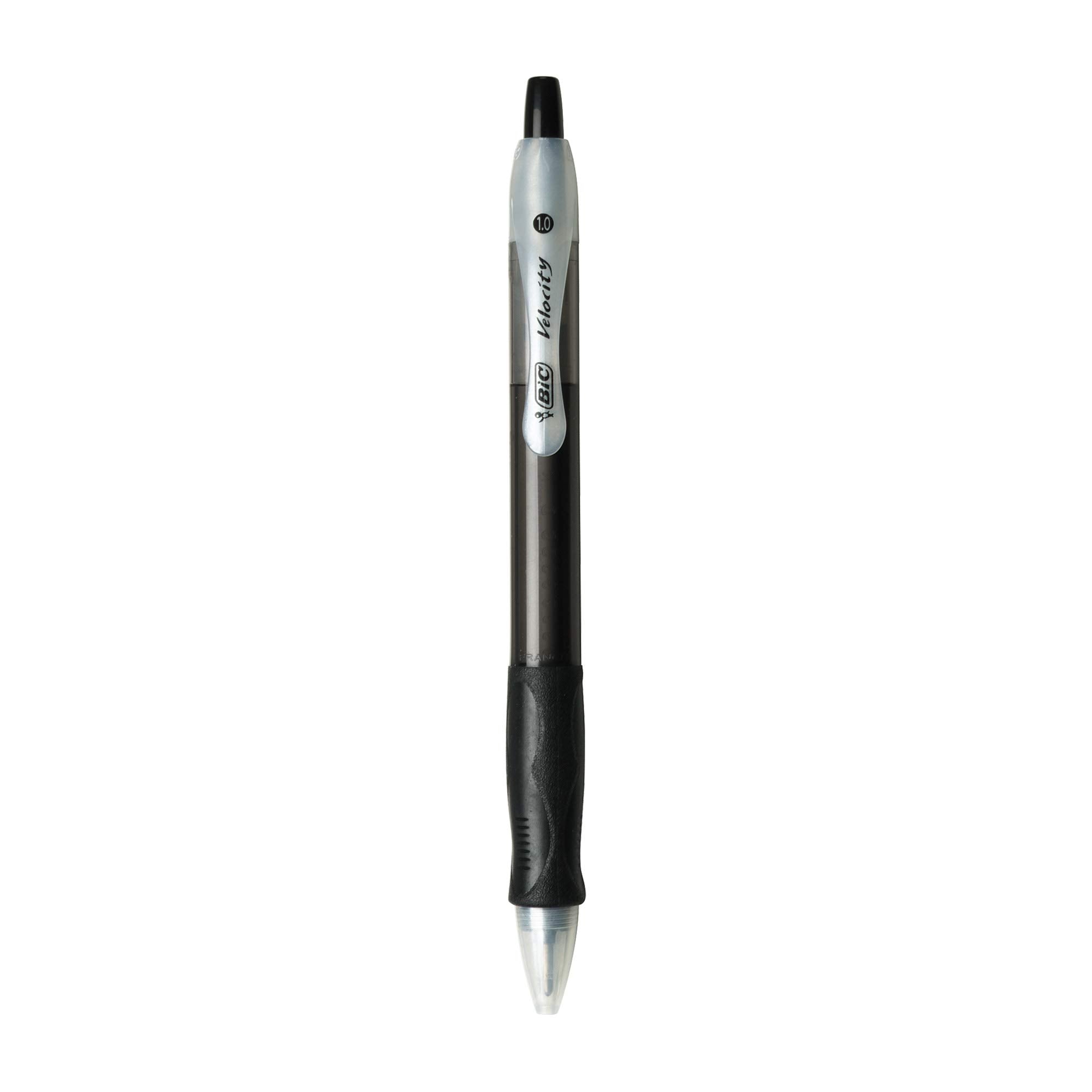 BIC Velocity Retractable Ballpoint Pens, Medium Point (1.0 mm), Black Ink Pens, 12-Count Pack, With Comfortable Grip