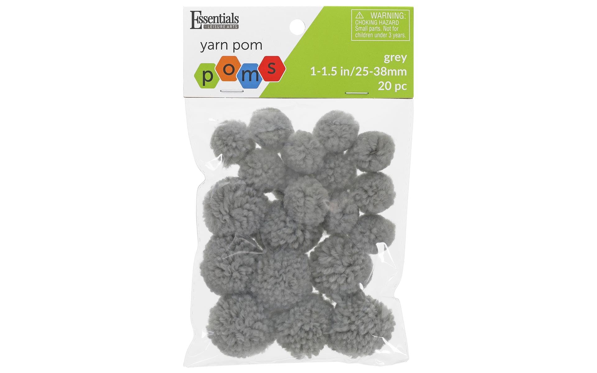 Essentials By Leisure Arts Yarn Pom Poms - Grey - 1" to 1.5" 20 Piece Pom Poms Arts and Crafts Gray Pompoms for Crafts Craft Puff Balls for Crafts