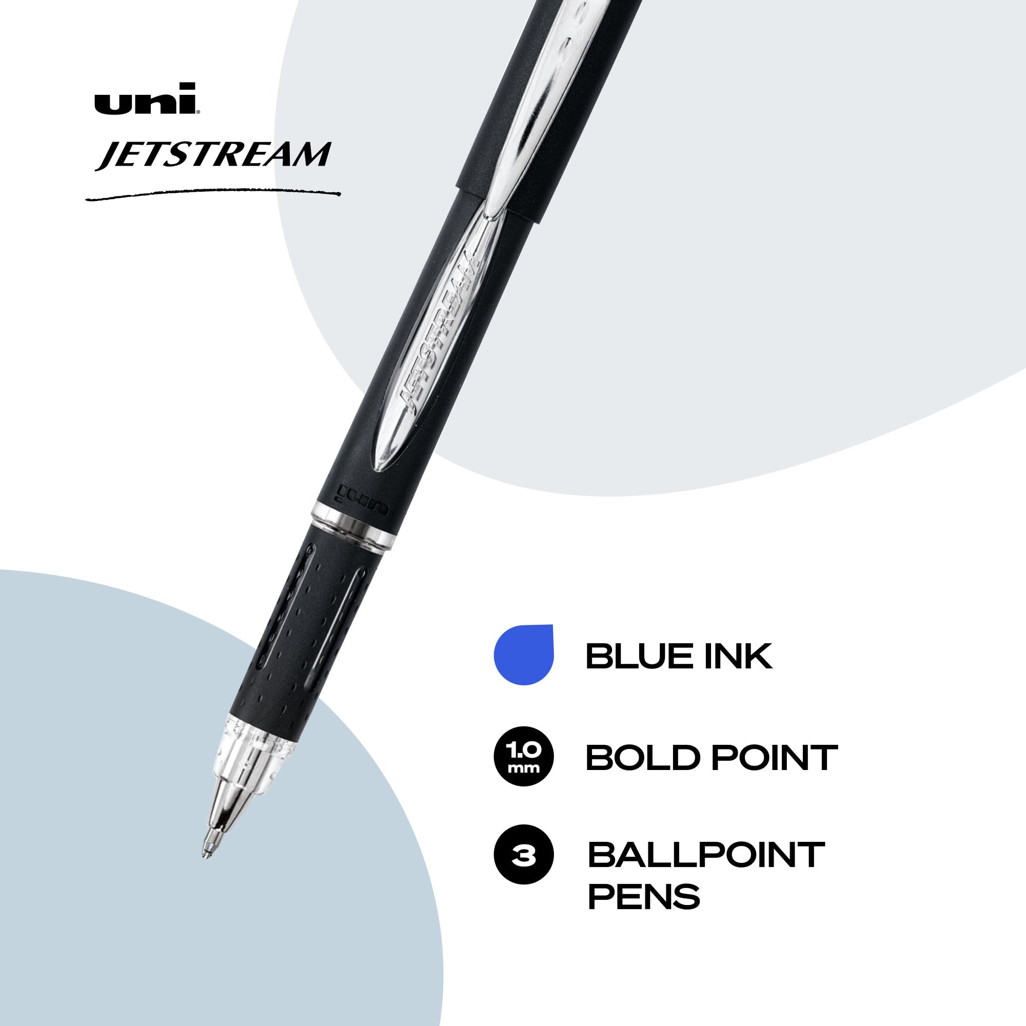 uniball Jetstream Ballpoint Pens, Medium Point (1.0mm), Blue, 3 Pack
