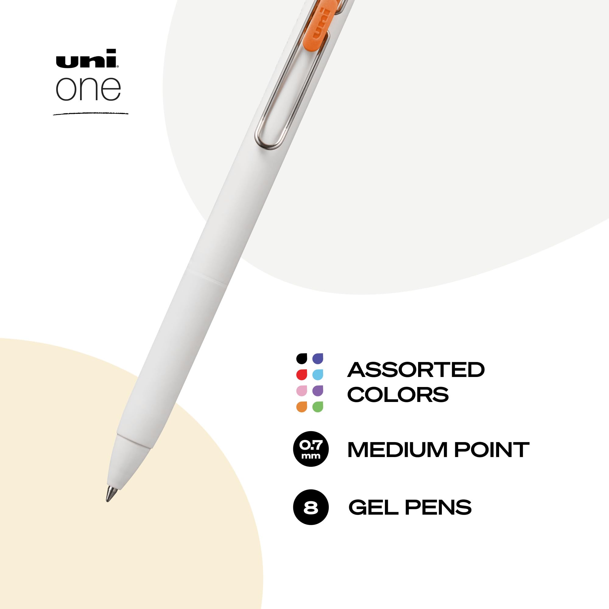 uniball one Retractable Gel Pens, Medium Point (0.7mm), Assorted Ink, 8 Pack