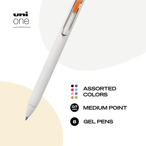 uniball one Retractable Gel Pens, Medium Point (0.7mm), Assorted Ink, 8 Pack