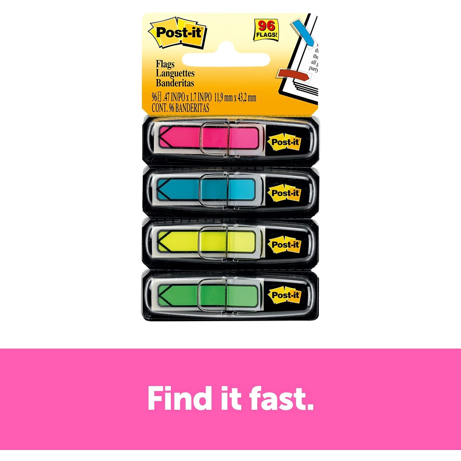Post-it 684ARR4 Arrow 1/2-Inch Page Flags, Four Assorted Bright Colors, 24/Color, 96-Flags/Pack