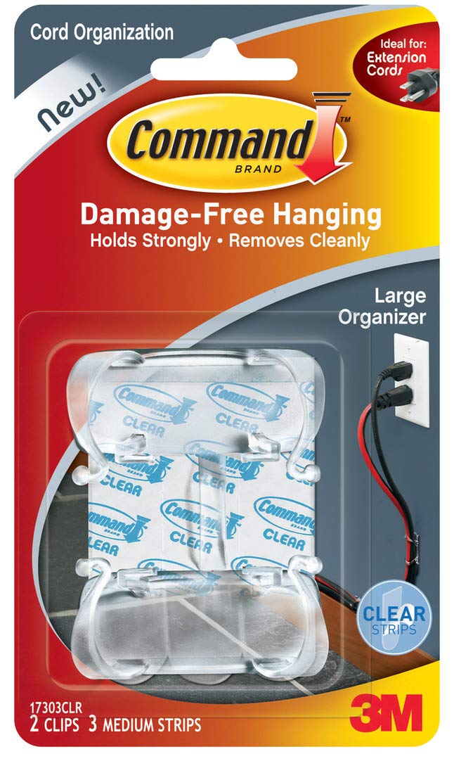 Command Cord Clips, 2 clips, 3 strips, Decorate Damage-Free (17303CLR-ES), Clear