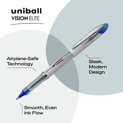 uniball Vision Elite Rollerball Pens, Bold Point (0.8mm), Blue, 12 Pack