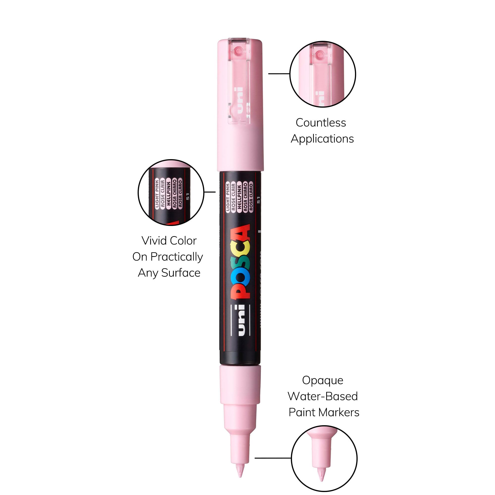 uni POSCA PC-1M Water-Based Paint Markers, Extra Fine Tip (0.7mm), Light Pink