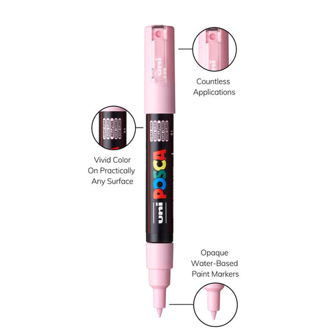 uni POSCA PC-1M Water-Based Paint Markers, Extra Fine Tip (0.7mm), Light Pink