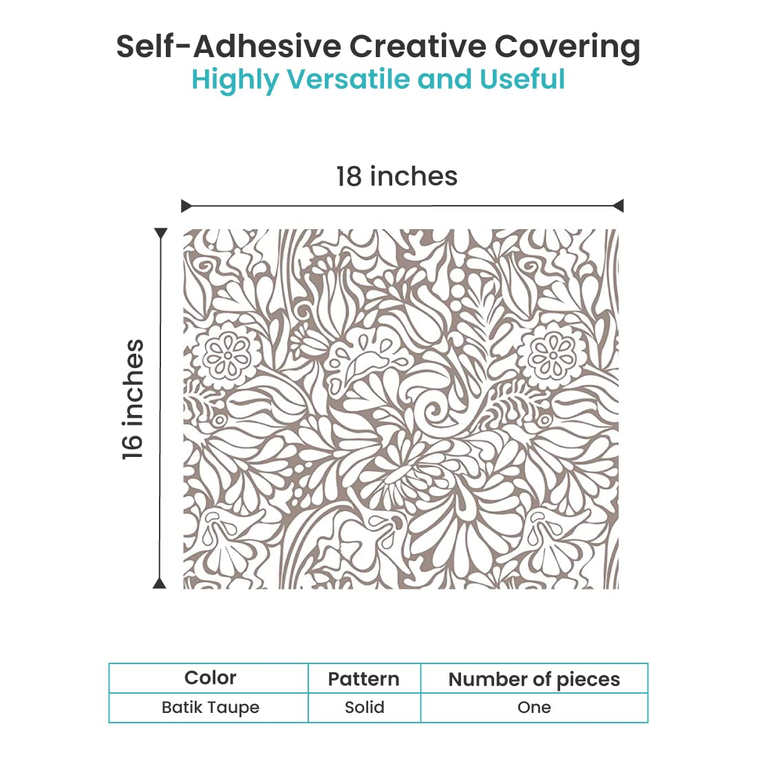 Con-Tact Brand Creative Covering, Self-Adhesive Shelf Liner, Multi-Purpose Vinyl Roll, Easy to Use and Apply, 18'' x 16', Batik Taupe