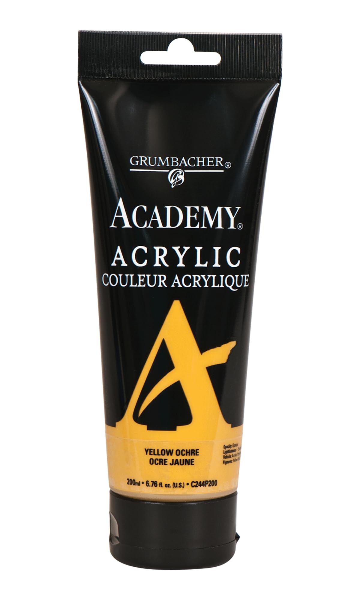 Grumbacher Academy Acrylic Paint, Gloss, 200ml/6.8 oz. Plastic Tube, Yellow Ochre Light Hue (C244P200)