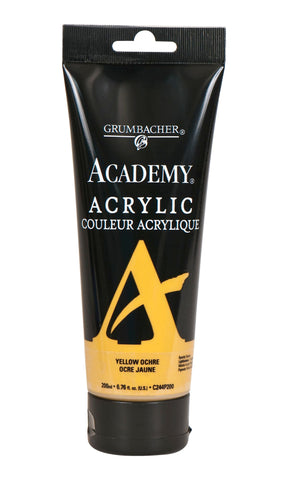 Grumbacher Academy Acrylic Paint, Gloss, 200ml/6.8 oz. Plastic Tube, Yellow Ochre Light Hue (C244P200)