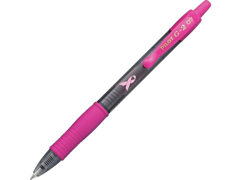 Pilot, G2 Pink Ribbon Premium Gel Roller Pens, Fine Point 0.7 mm, Pink, Pack of 2