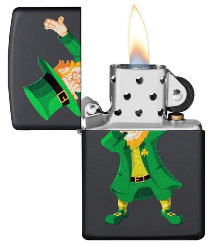 Zippo Dabbing Leprechaun Design Black Matte Pocket Lighter