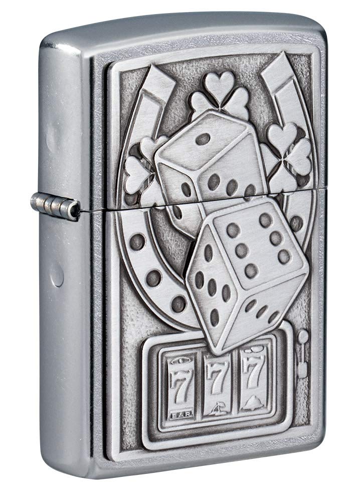 Zippo Lucky 7 Emblem Street Chrome Pocket Lighter, Silver, One Size