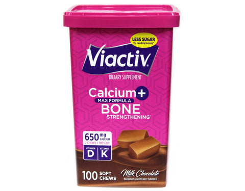 Viactiv Max Formula Calcium +Vitamin D3 Supplement for Bone Health Milk Chocolate, 100 Soft Chews - 3 Pack