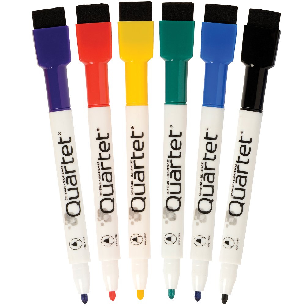 Quartet Magnetic Dry Erase Markers, Fine Point, ReWritables, Mini, Magnetic, Assorted Colors, 6 Pack (51-659312Q)