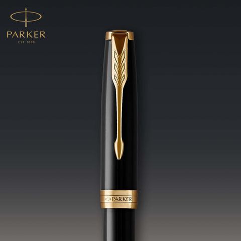 Parker Sonnet Black Lacquer Fountain Pen, Fine Nib, Black Ink
