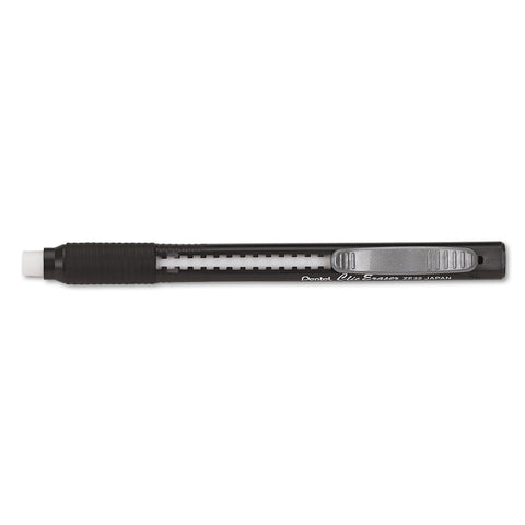 Pentel Clic Eraser, Retractable, Pocket Clip, Rubber Grip, Black Barrel (PENZE22A)