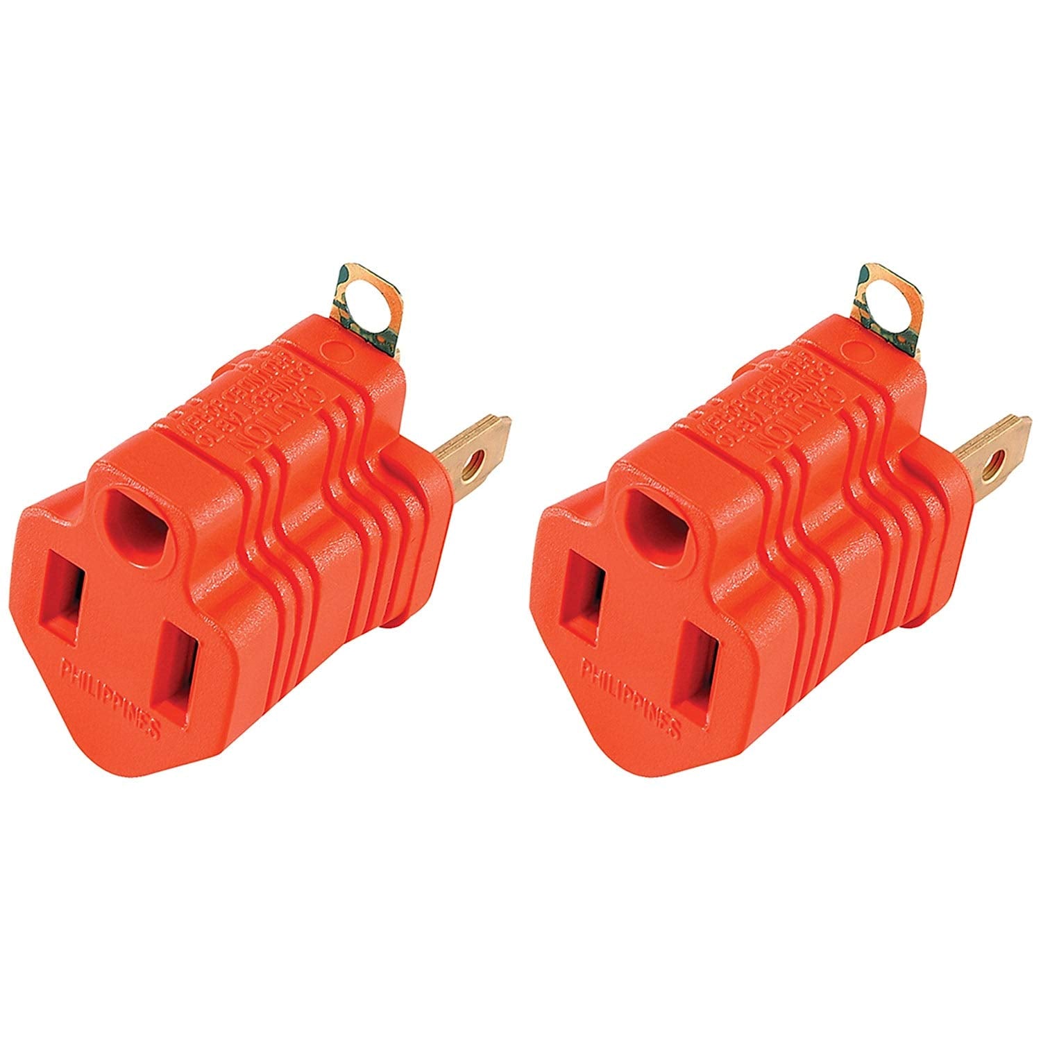 GE Polarized Grounding Outlet Extender, 2 Pack, Turn 2-Prong into 3, Easy to Install, Indoor, UL Listed, Orange, 14404