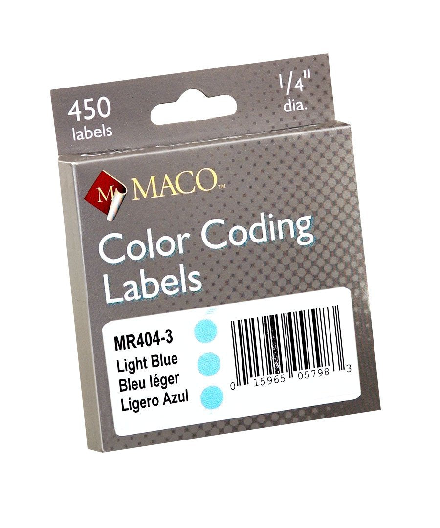 MACO Light Blue Round Color Coding Labels, 1/4 Inches in Diameter, 450 Per Dispenser Box (MR404-3)