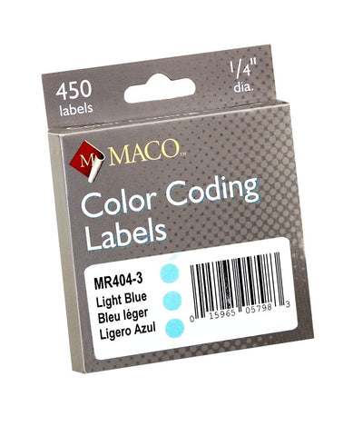 MACO Light Blue Round Color Coding Labels, 1/4 Inches in Diameter, 450 Per Dispenser Box (MR404-3)