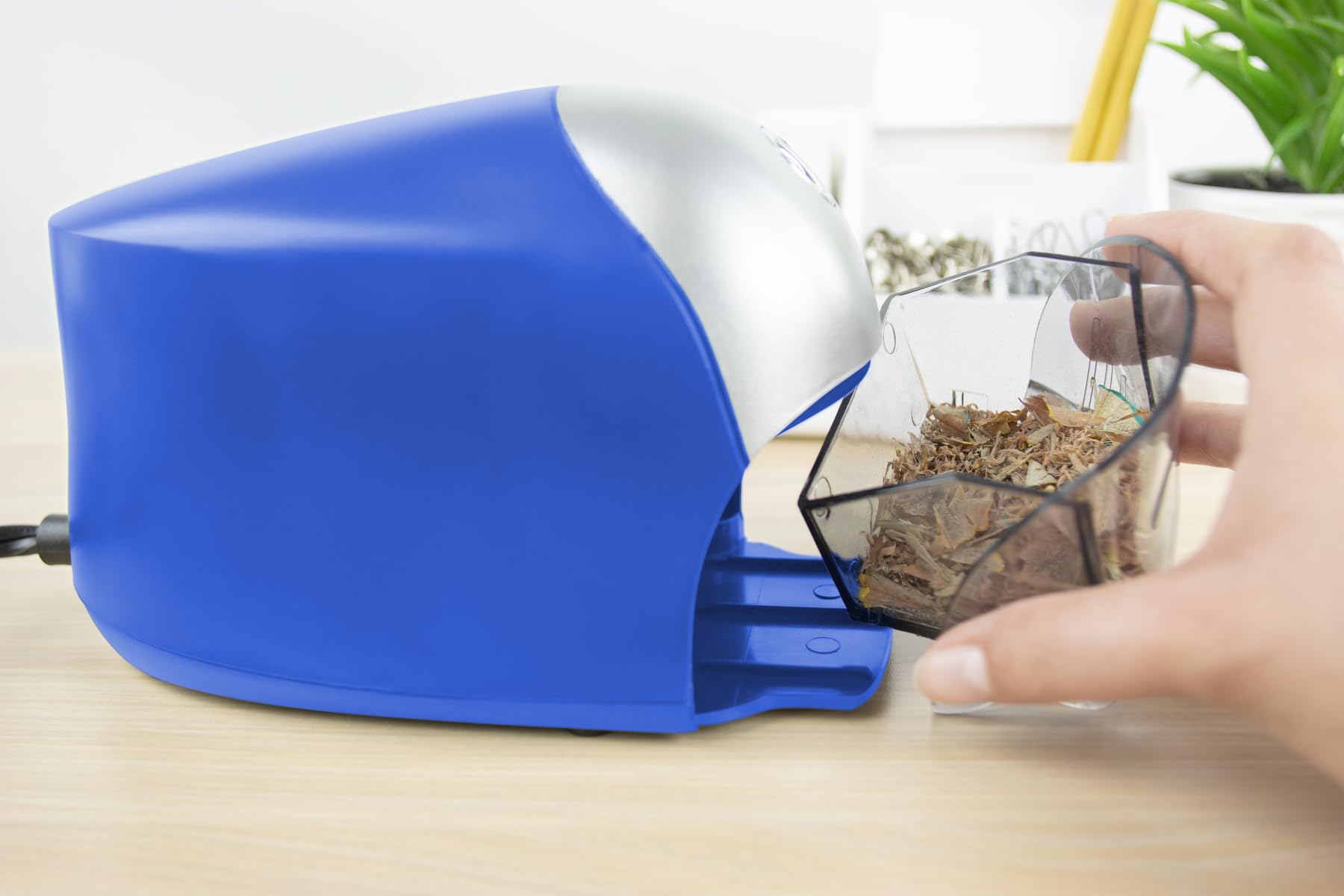 Bostitch Office QuietSharp Executive Heavy Duty Electric Pencil Sharpener for 65% Faster Sharpening and 6X Longer Cutter Life - Colored Pencil Compatible, Blue