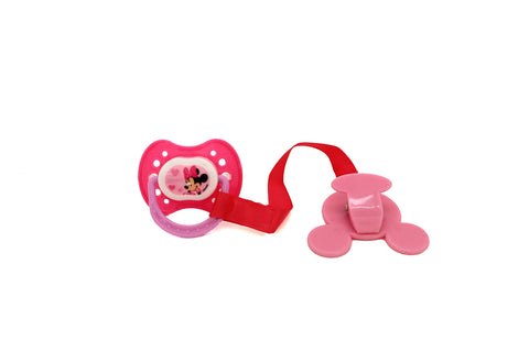 Disney Cudlie Minnie Mouse Baby Girl 4 Pack of 2 Pacifiers & 2 Clips with Hearts for Min Print