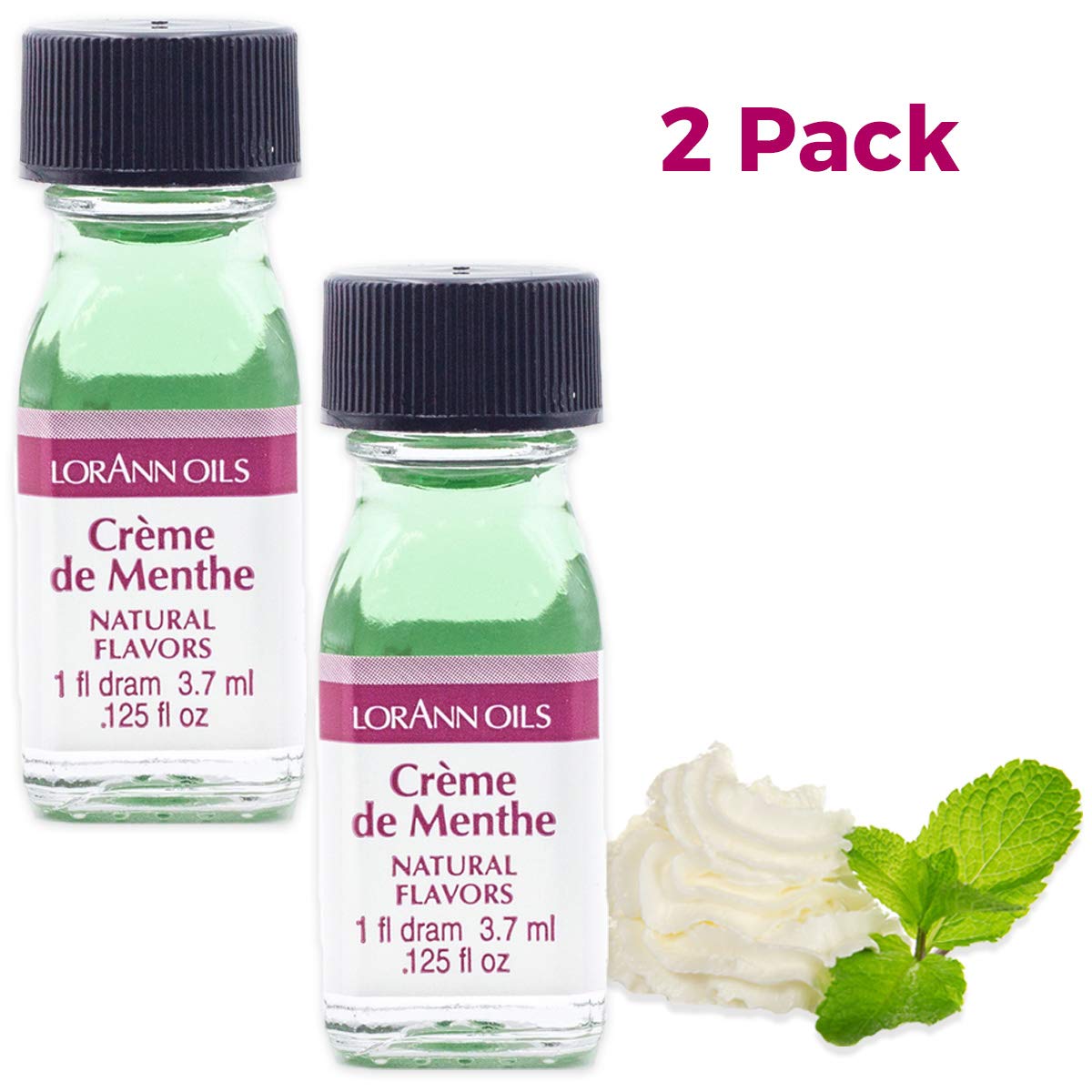 LorAnn Oils Super Strength Flavoring, Used For Candy Making, Flavoring, Baking, Hard Candy, and Flavor Oils - Bold, Natural Flavors 4X Stronger Than Extracts - Crème de Menthe, Pack of 2, 0.125 fl oz
