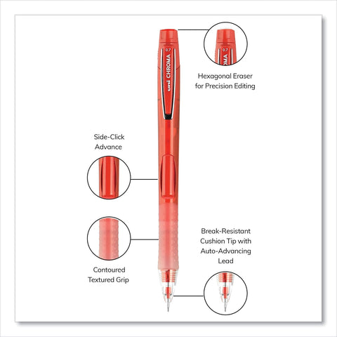 uni-ball CHROMA Mechanical Pencil, 0.7mm, HB #2, Red Barrel, 12 Count