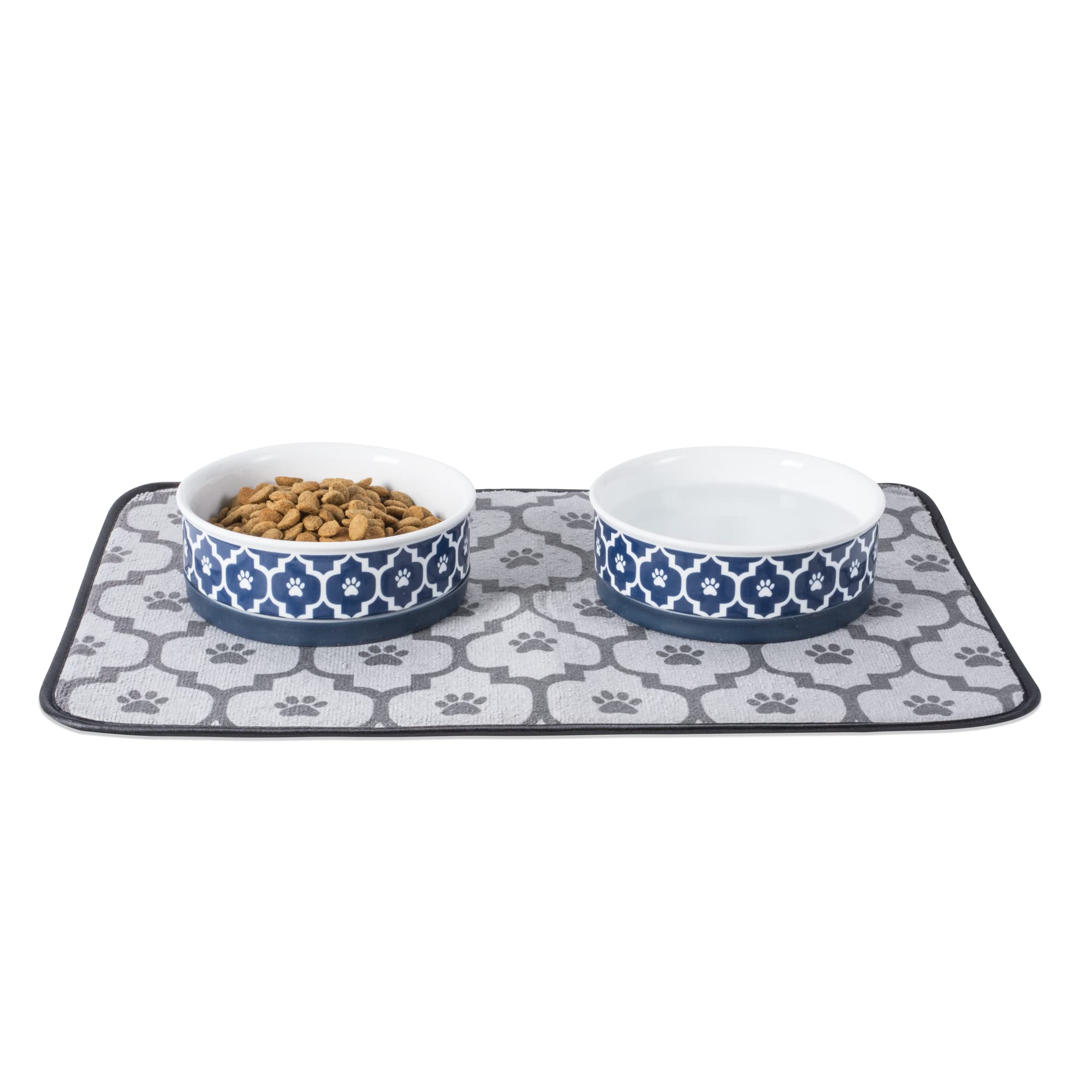 Bone Dry Lattice Collection Pet Bowl & Canister, Small Set, 4.25x2", Nautical Blue, 2 Count