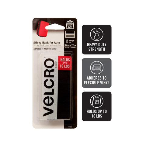 VELCRO Brand Industrial Strength Fasteners | Auto, RV, Boat Adhesive | Heavy Duty Strength for Dashboards & Consoles | Vinyl Compatible & Temperature Resistant | 3½in x 1½in Strips, Black