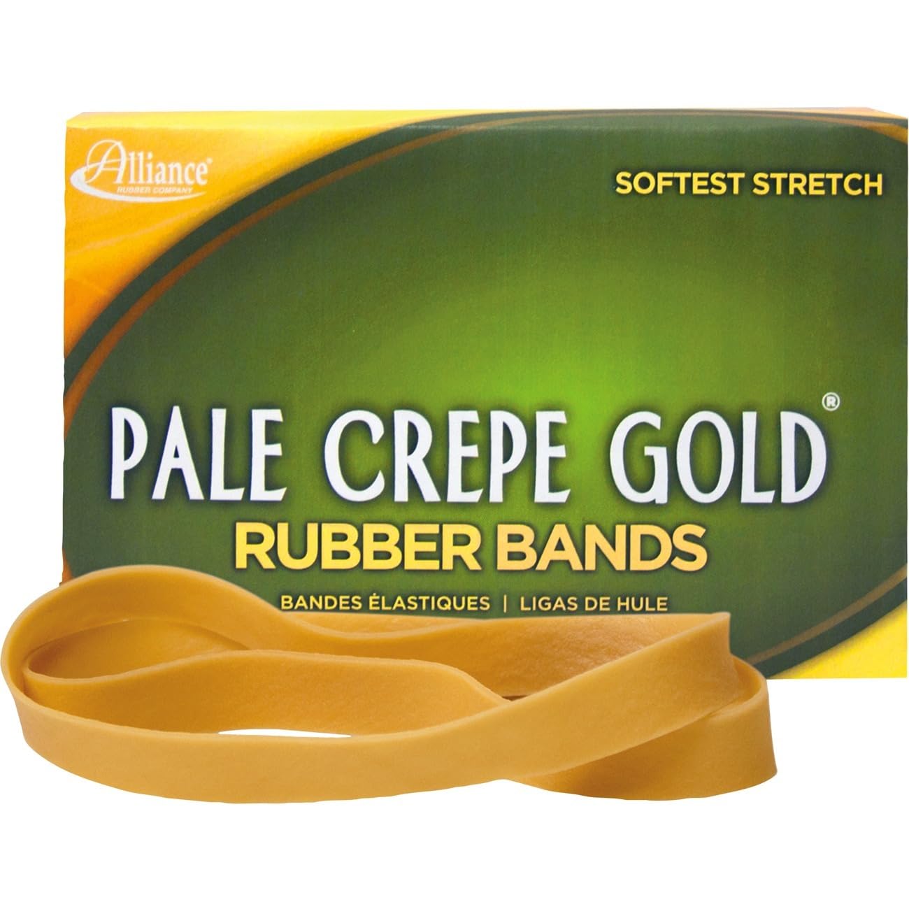 Alliance Rubber 21075 Pale Crepe Gold Rubber Bands Size #107, 1 lb Box Contains Approx. 60 Bands (7" x 5/8", Golden Crepe)