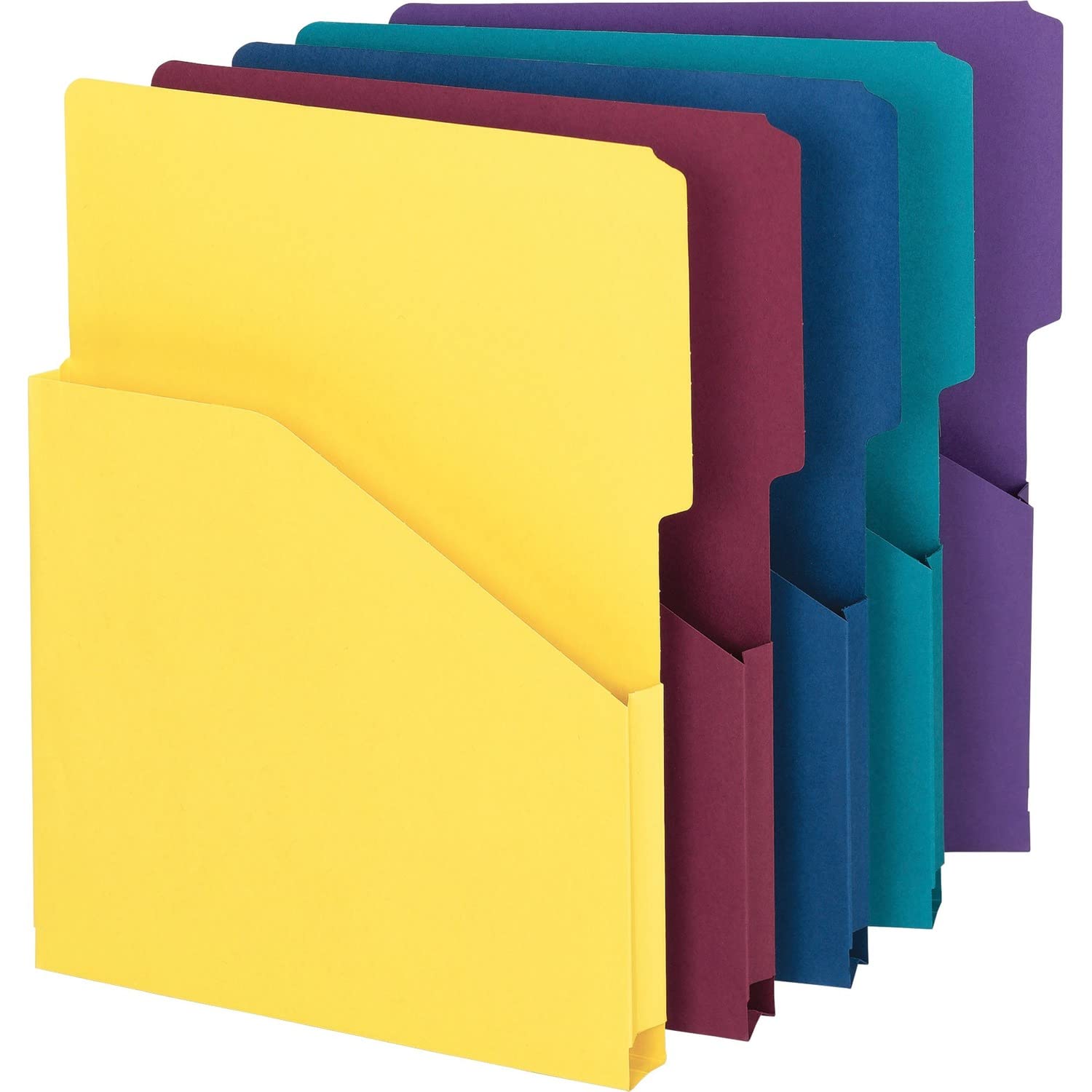 Smead Organized Up Expanding Slash Jacket, 2/5-Cut Tab, 1" Expansion, Letter Size, Assorted Colors, 5 per Pack (75445)