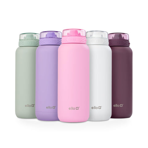 Ello Cooper 40oz Stainless Steel Water Bottle with Straw and Carry Handle, Double Walled and Vacuum Insulated Metal, Leak Proof Locking Lid with Soft Silicone Spout, Reusable, BPA Free, Bubblegum