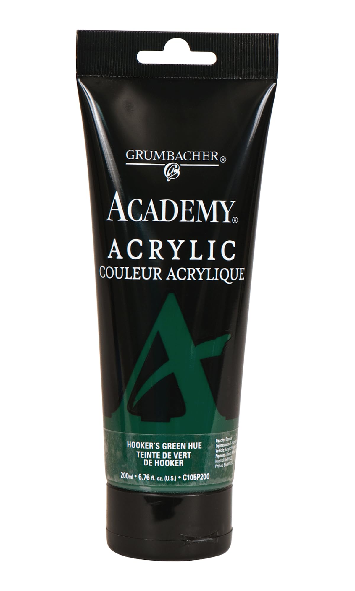 Grumbacher Academy Acrylic Paint, Gloss, 200ml/6.8 oz. Plastic Tube, Hooker's Green Hue (C105P200)