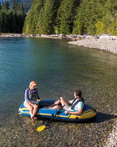 INTEX 68367EP Challenger 2 Inflatable Boat Set: Includes Deluxe 48in Boat Oars and High-Output Pump – Triple Air Chambers – Welded Oar Locks – 2-Person – 440lb Weight Capacity