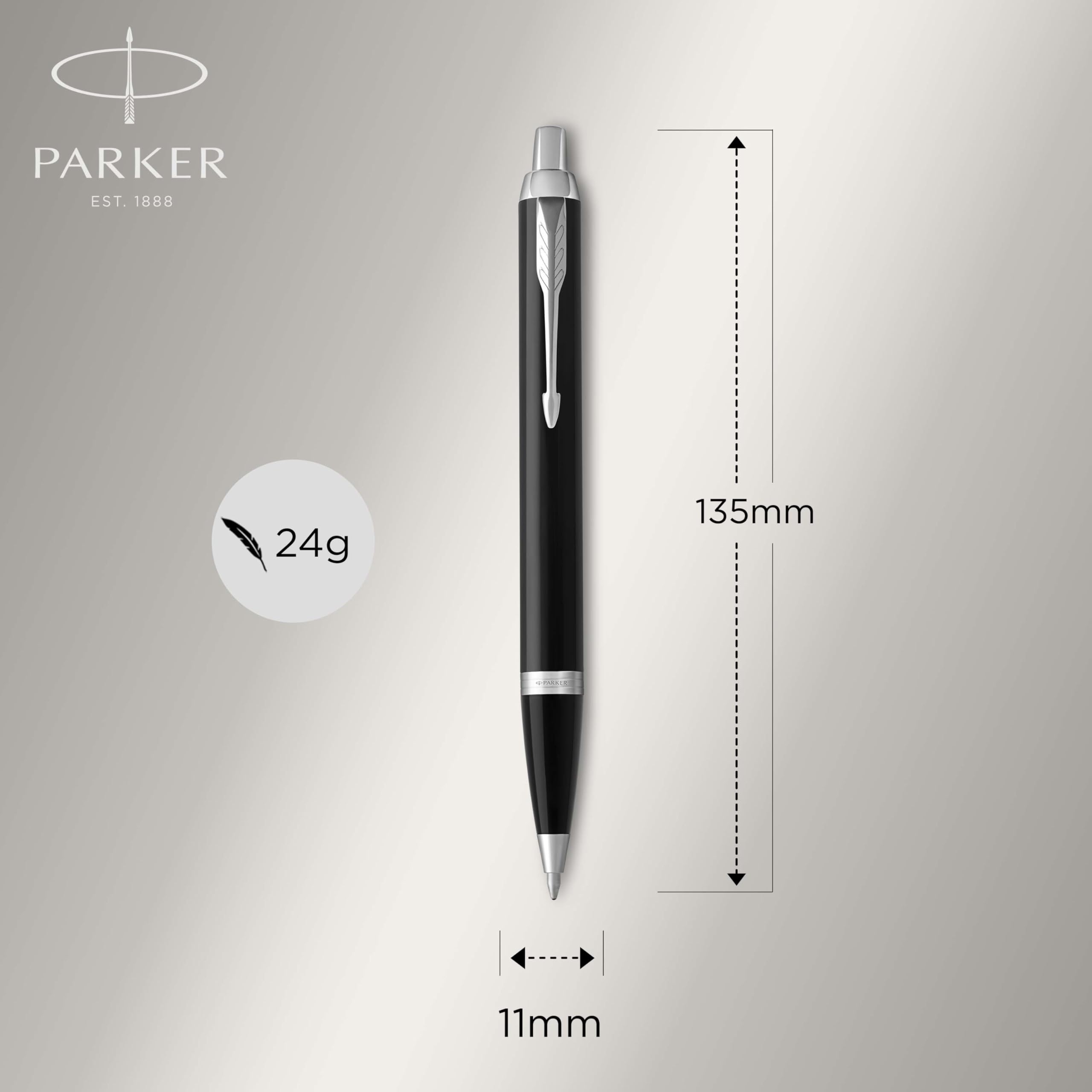 Parker IM Ballpoint Pen, Lacquer Black and Chrome Trim with Medium Point Black Ink Refill (1975554)