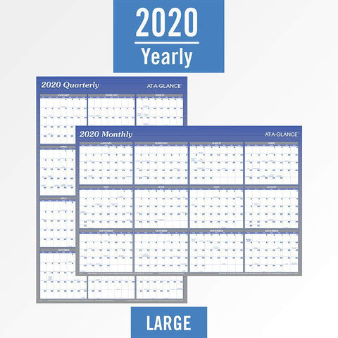 2021 Erasable Calendar, Dry Erase Wall Planner by AT-A-GLANCE, 36" x 24", Large, Vertical/Horizontal, Reversible, Blue (A1102-21)