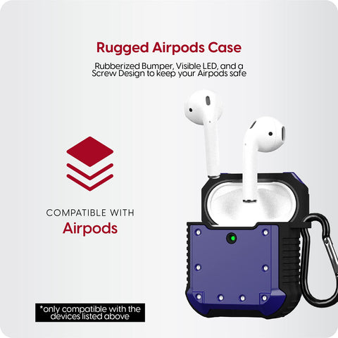 TALK WORKS AirPods Case Cover with Keychain - Rugged Protective Hard Skin for AirPods Keychain Case Clip Carabiner Wireless Charging Compatible with Apple Air Pod Carrying Case Series 1 & 2 - Navy