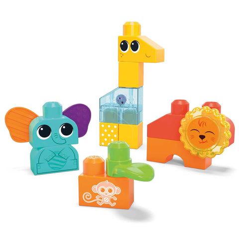 MEGA BLOKS Fisher-Price Toddler Building Blocks Toy Set, Rock ‘n Rattle Safari with 15 Pieces, 3 Buildable Animals, Ages 1+ Years