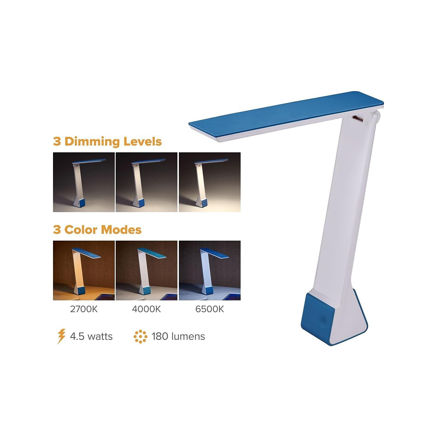 Bostitch Office Rechargable Battery Led Desk Lamp, 3 Color Temperatures, Flip Open, Blue (KT-VLED1810-BLUE)