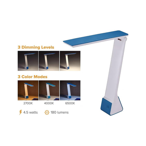 Bostitch Office Rechargable Battery Led Desk Lamp, 3 Color Temperatures, Flip Open, Blue (KT-VLED1810-BLUE)