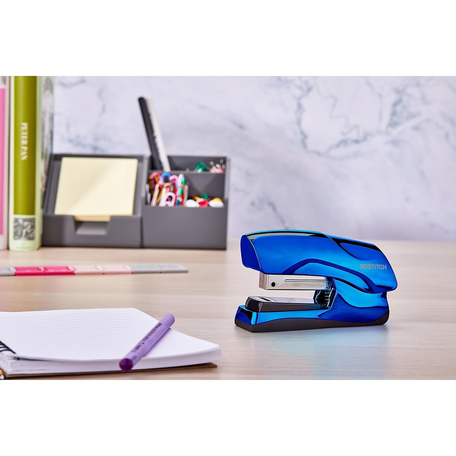 Bostitch Office Heavy Duty Stapler, 40 Sheet Capacity, No Jam, Half Strip, Fits into the Palm of Your Hand, For Classroom, Office or Desk, Metallic Blue